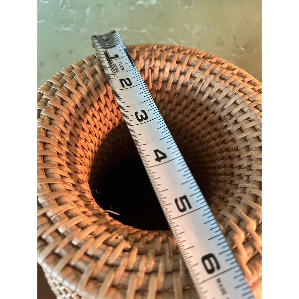 Vintage Woven Rattan Wicker Vase Natural Boho Decorative Flared Rim Vessel